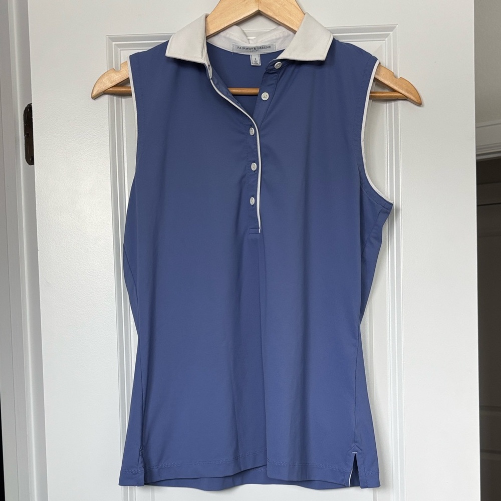 Women's Sleeveless Golf Blouse - Blue and White